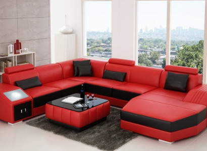Design Couch Luxus Couchen Leder Sofa Sitz Eck Garnitur Polster Ecke Couch Rot